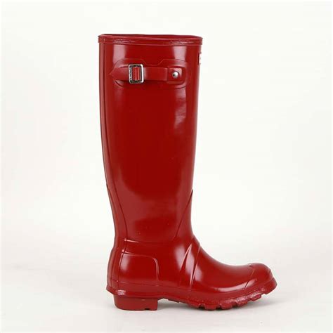 Hunter Womens Original Tall Gloss Wellington Boots in Military Red ...
