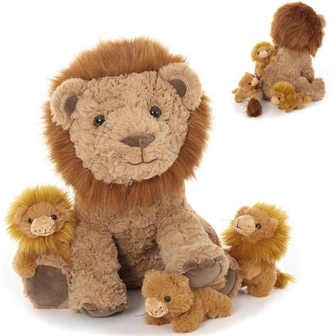 Amazon.com: Karister Lion Stuffed Animal Set, Mother Lion Plush with 3 ...