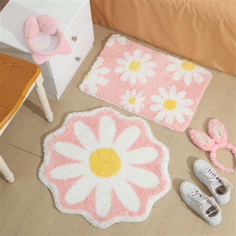Amazon.com: Frienda 2 Pcs Flower Bath Mat Pink Floral Bathroom Rug 2 ...