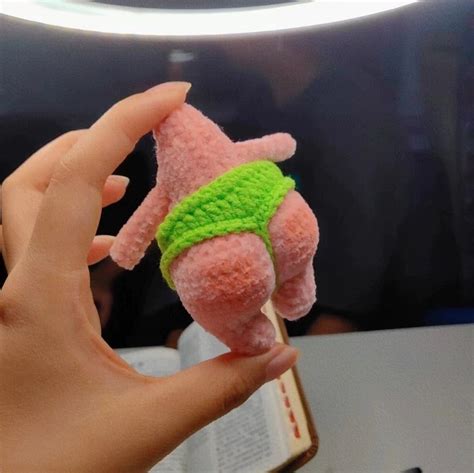 Crochet Knitted Patrick Star Butt Car Charm Pendant or Keychain - HAND