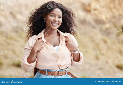 Black Woman, Smile and Travel in Nature on Road Trip, Vacation or ...