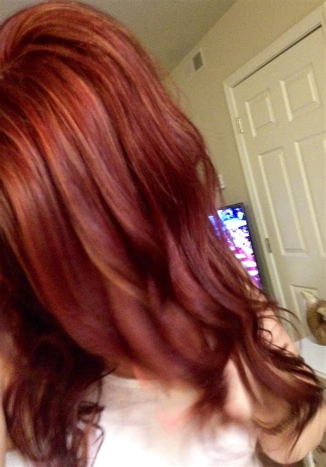 Mahogany red with copper red and blonde highlights. | Hair color ...
