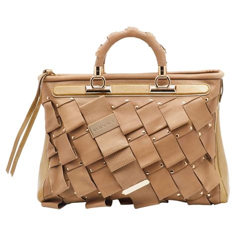Versace Beige Patent and Leather Vanitas Tote For Sale at 1stDibs