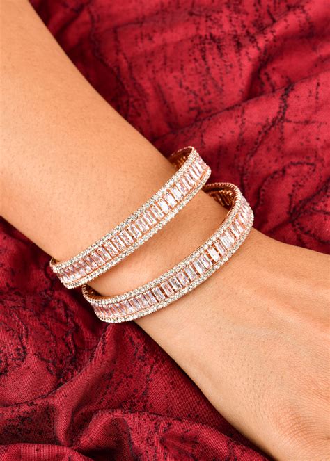 Clementine Esmeralda Rose Gold Bangles Set of 2 - Nikhar Jewellery