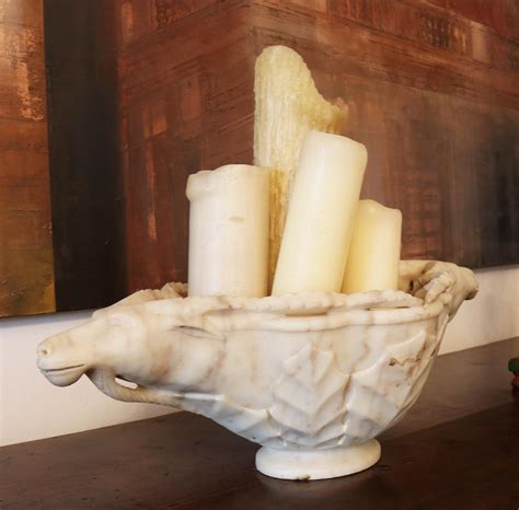 19th Century Hand Carved White Marble Conch Bowl with Goat Heads For ...