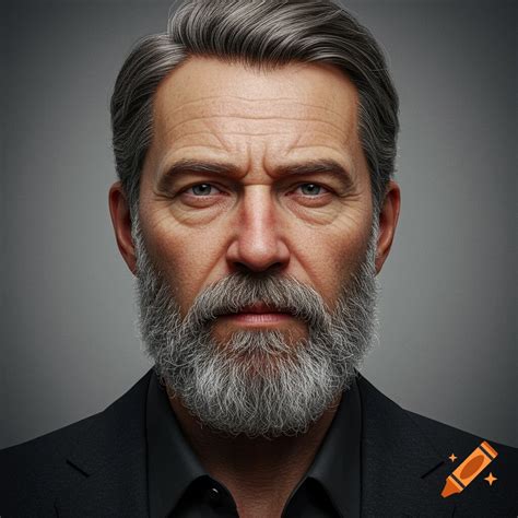 A photorealistic portrait of an older man with gray hair and beard ...