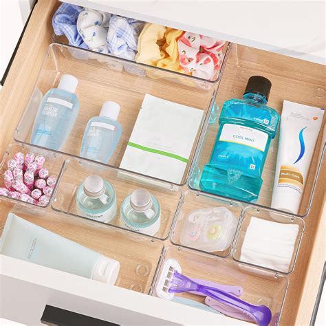 Rebrilliant 25 Pcs Clear Drawer Organizers Plastic Set 4-Sizes Bathroom ...