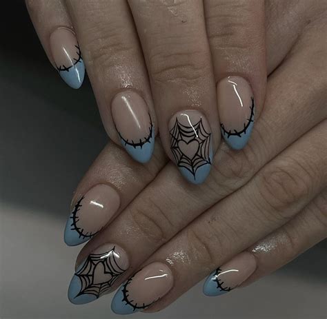 Blue French Tip Almond Nails | Halloween nails, Nail art, Nail designs