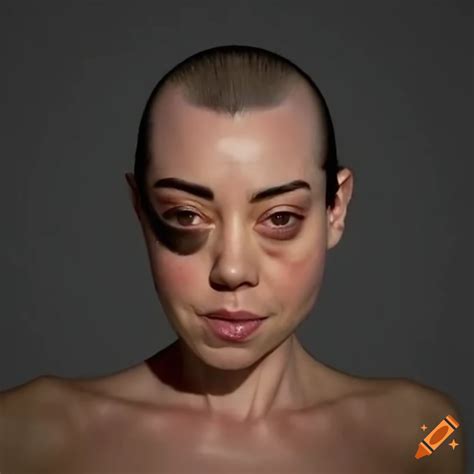 Aubrey Plaza with eye patch and shaved head on Craiyon