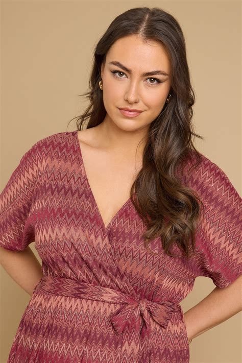 YOURS Plus Size Rust Orange Zig Zag Metallic Wrap Dress | Yours Clothing