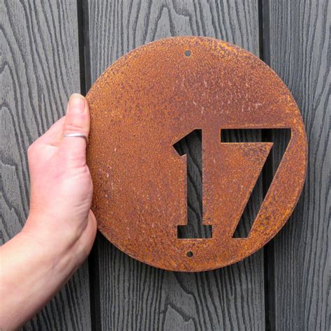 Contemporary Round Corten Steel House Number Plaque - Rees Metal Designs