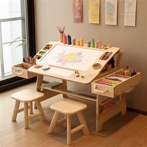 Children's solid wood painting table can store painting tools | Kids ...