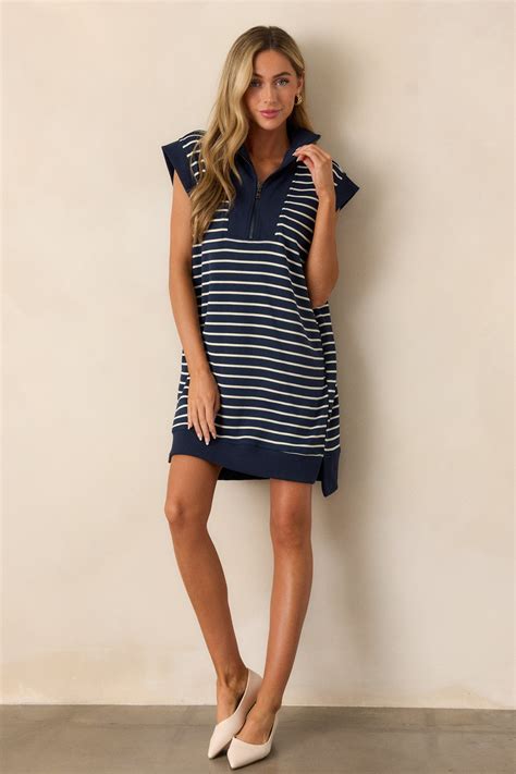 Navy Blue Stripe Midi Dress - All Dresses | Red Dress