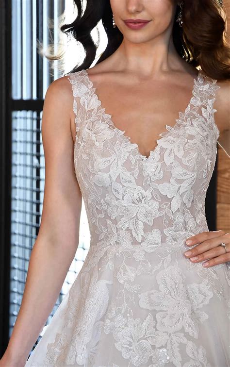 Romantic Lace V-Neckline Wedding Dress with Optional Long Sleeves - Essense of Australia Wedding ...