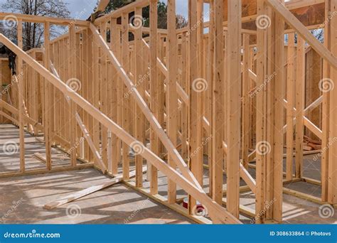 During Building Construction, New Home Frame Stick Beams Wood a Framing ...