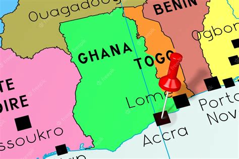 Ciudad capital de ghana accra fijada en el mapa político | Foto Premium