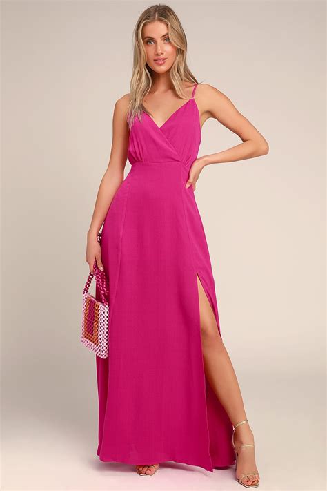 Glam Hot Pink Dress - Pink Maxi Dress - Side Slit Maxi Dress - Lulus