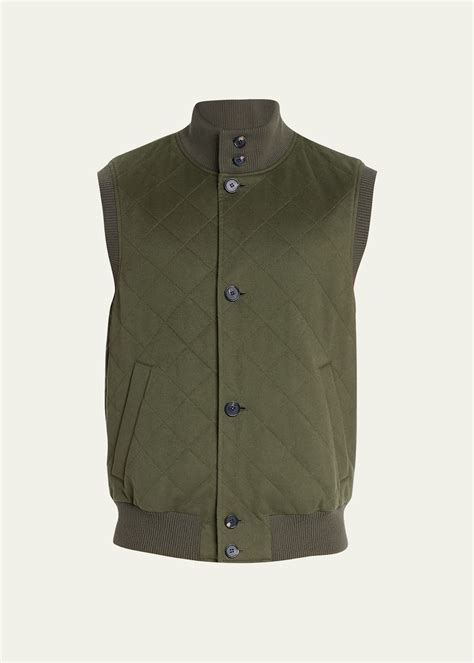 Loro Piana Men's Quilted Cashmere Reversible Vest In Leaf Tea | ModeSens