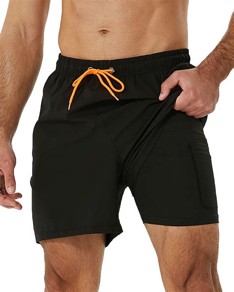 SILKWORLD Mens Swimming Trunks with Compression Liner 2 in 1 Quick-Dry ...