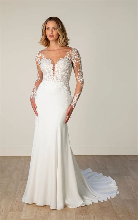 Long Sleeve Fit-and-Flare Wedding Dress with Floral Lace