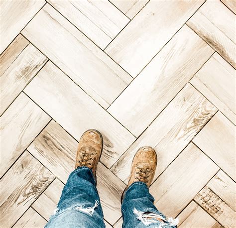 DIY Herringbone Tile Flooring - Fletcher Creek Cottage