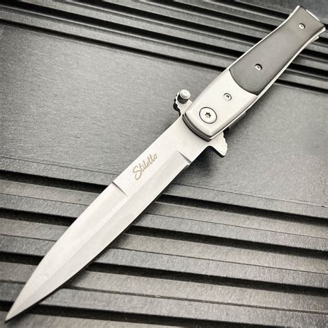 9" Italian Milano Stiletto Tactical Spring Assisted Open Pocket Knife ...