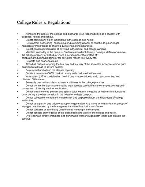 College Rules And Regulations