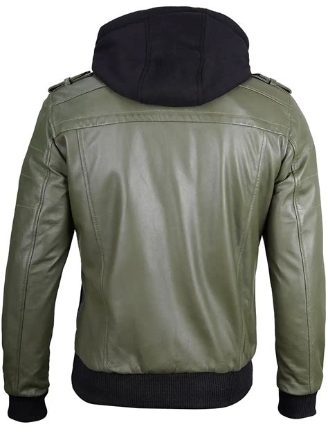 Military Green Men's Hooded Leather Jacket – Decrum