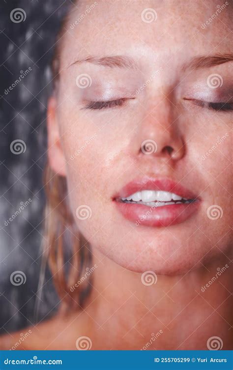 Closeup of a Young Woman Taking a Shower. Closeup of a Lovely Young ...