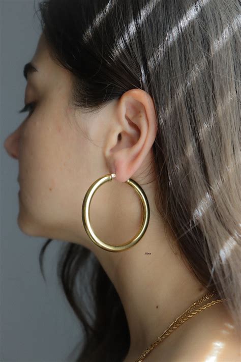 Gold Filled Large Hoop Earrings Solid Thick Gold Circle Date Night Out ...