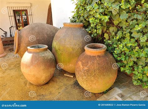 Large Spanish Earthenware Jars (tinajas) for Olive Oil. Stock Photo ...