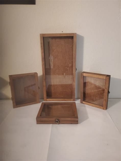 4 Pc. Wooden Shadow Box Set / Display Cases With Hinged Glass Lids / Wooden Shadow Boxes ...