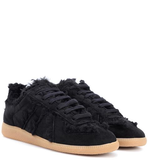 Maison Margiela Suede And Fur Sneakers in Black - Lyst