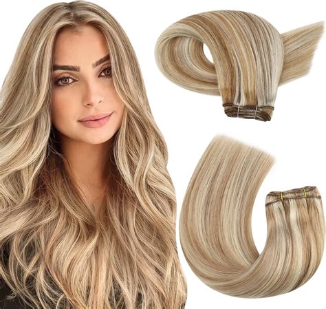 Amazon.com : Moresoo Sew in Hair Extensions Human Hair Blonde Hand Tied ...