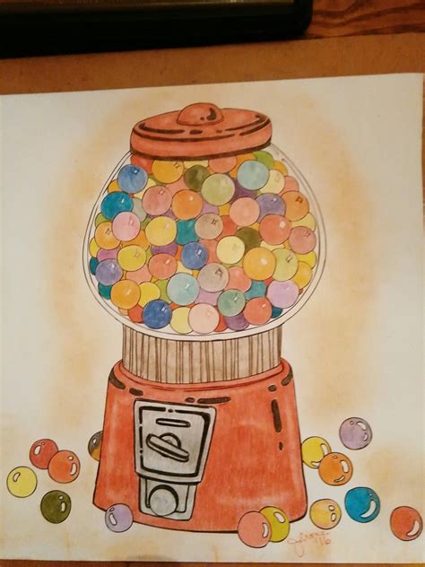 Gumball Machine Drawing with Colorful Buttons