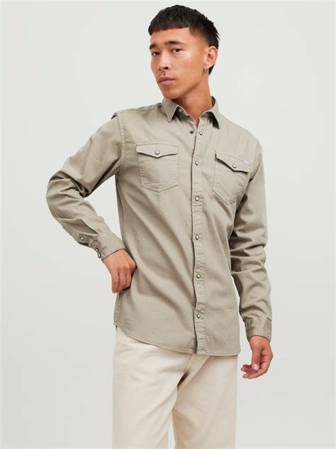 Slim Fit Denim Shirt | Beige | Jack & Jones®