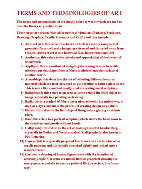 Terms and Terminologies of Art 3 | PDF | Paintings | Drawing