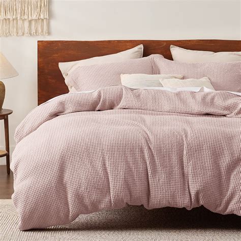 Bedsure Cotton Duvet Cover Queen - 100% Cotton Waffle Weave Pink Duvet ...