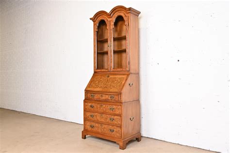 John Stuart Georgian Burl Wood Drop Front Secretary Desk with Bookcase ...