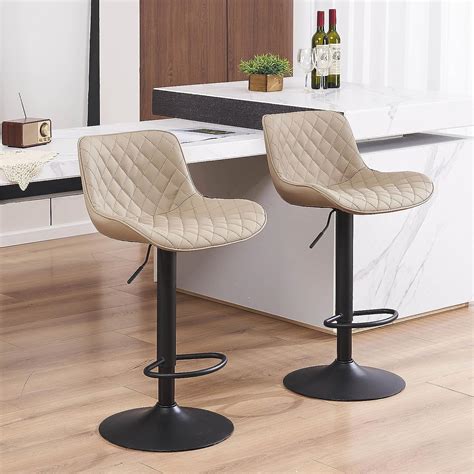 Amazon.com: YOUTASTE Khaki Bar Stools Set of 2, Mid-Century Modern ...