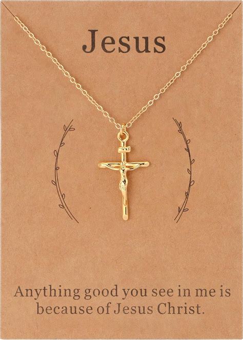 Lcherry Gold plated Jesus Faith Cross Necklace for Women Christian Baptism Confirmation Gifts ...