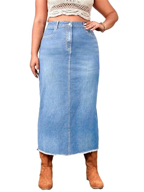 Plain Straight Light Wash Plus Size Denim Skirts - Walmart.com