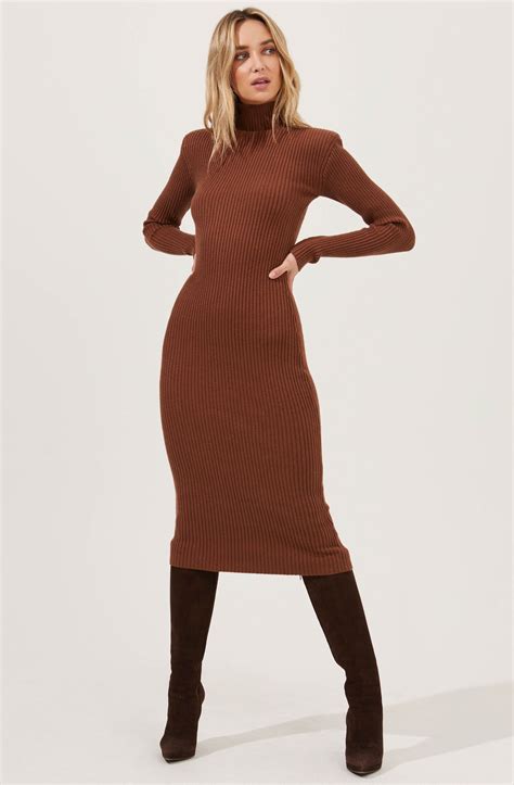 Abilene Long Sleeve Turtleneck Midi Sweater Dress - NUTMEG / L | Turtle ...