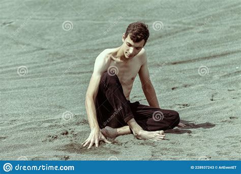 Portrait of Half Naked Guy on Sandy Beach Stock Image - Image of ...