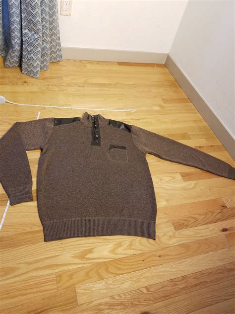 Leonardo Gavino Men's Brown Sweater 1/4 Zip Leather B… - Gem