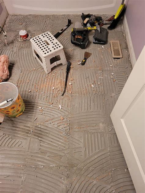 remove mortar + cement board? or self level ontop? Bathroom Floor ...