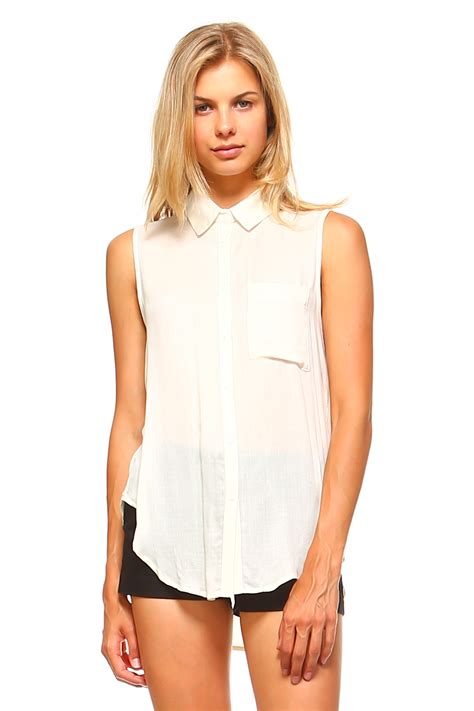 Exclusive Women's Sleeveless Sheer Button Down Blouse - Cream - Small ...
