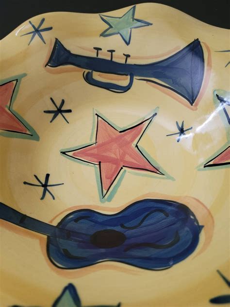 Gail Pittman Pottery Large Yellow Bowl Scallop Edge Rhythm & Blues ...