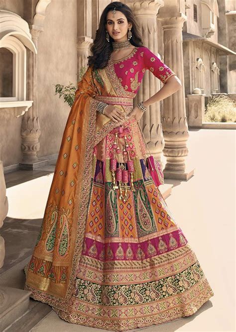 Multicoloured Banarasi Silk Bridal Lehenga Choli - Lehengas Designer ...