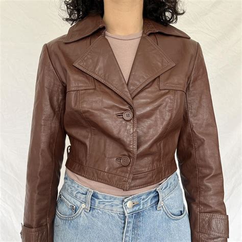Women’s vintage 1970s brown leather cropped jacket.... - Depop